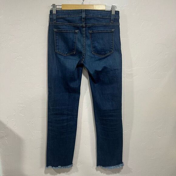 Hi-Low Straight Leg Frayed Hem Denim Pants in Medium Wash - Picture 3 of 6